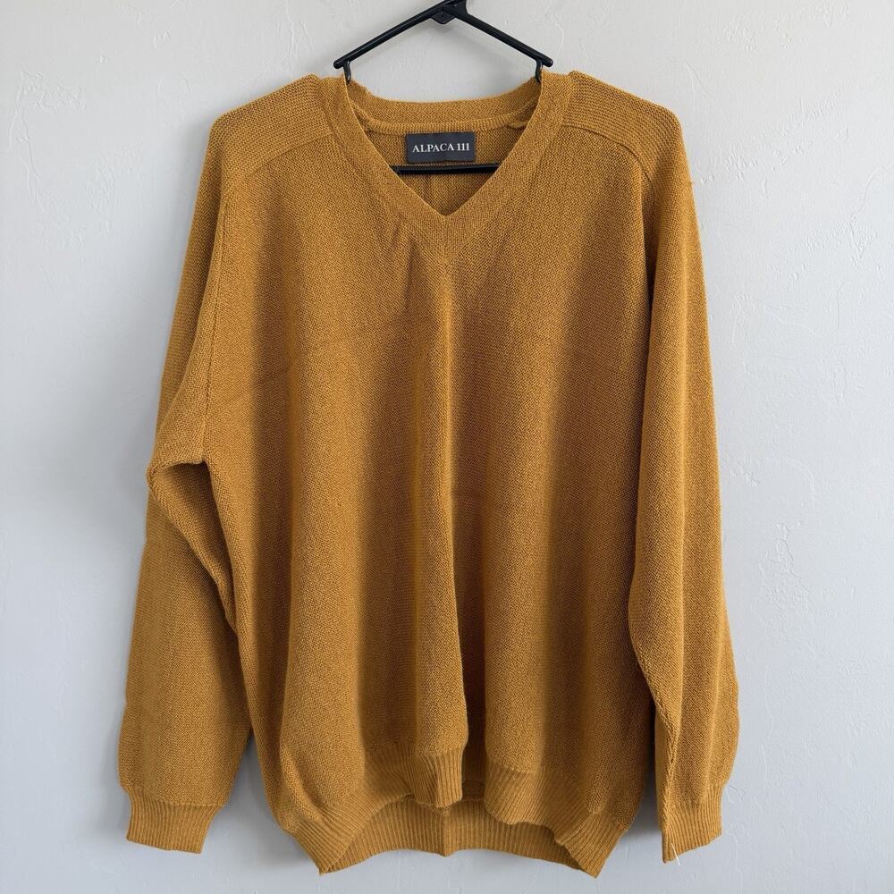 Alpaca 111 Woman’s Vneck Sweater Sz L Orange Tight Knit 100% Alpaca Made In Peru